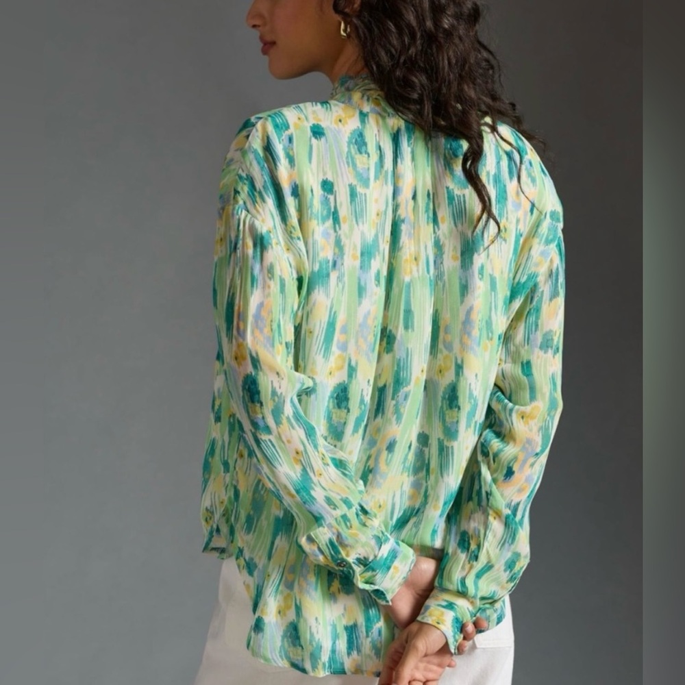 Pilcro Tavi Lightweight Button Front Blouse Green & Yellow size XL - Picture 3 of 16